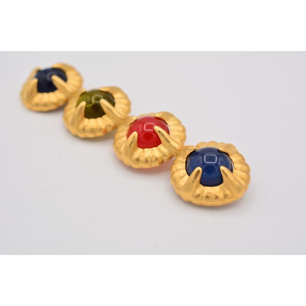 Givenchy Vintage Cabochon Pin Brooch Multi-Color Brushed Gold NOS Signed BinAT - Picture 5 of 12